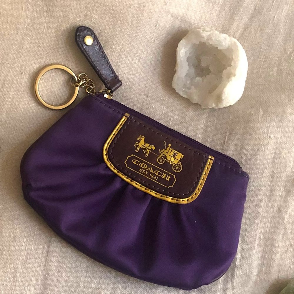 Royal Purple Satin Coach Coin Purse